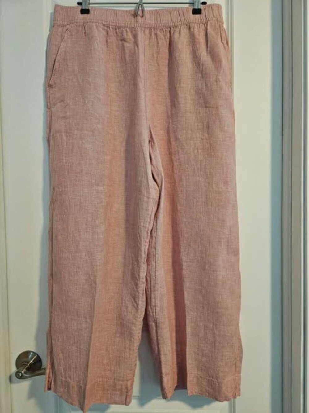 Tahari 100% Linen Wide Leg Pants XL Pink Lightweight Pull-On